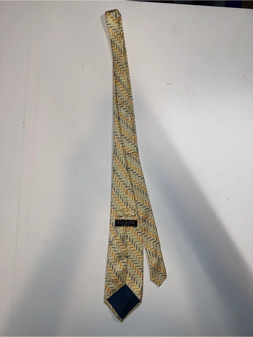 Jos. A. Bank Zigzag Silk-Style Tie in Gold, Navy, and Brown